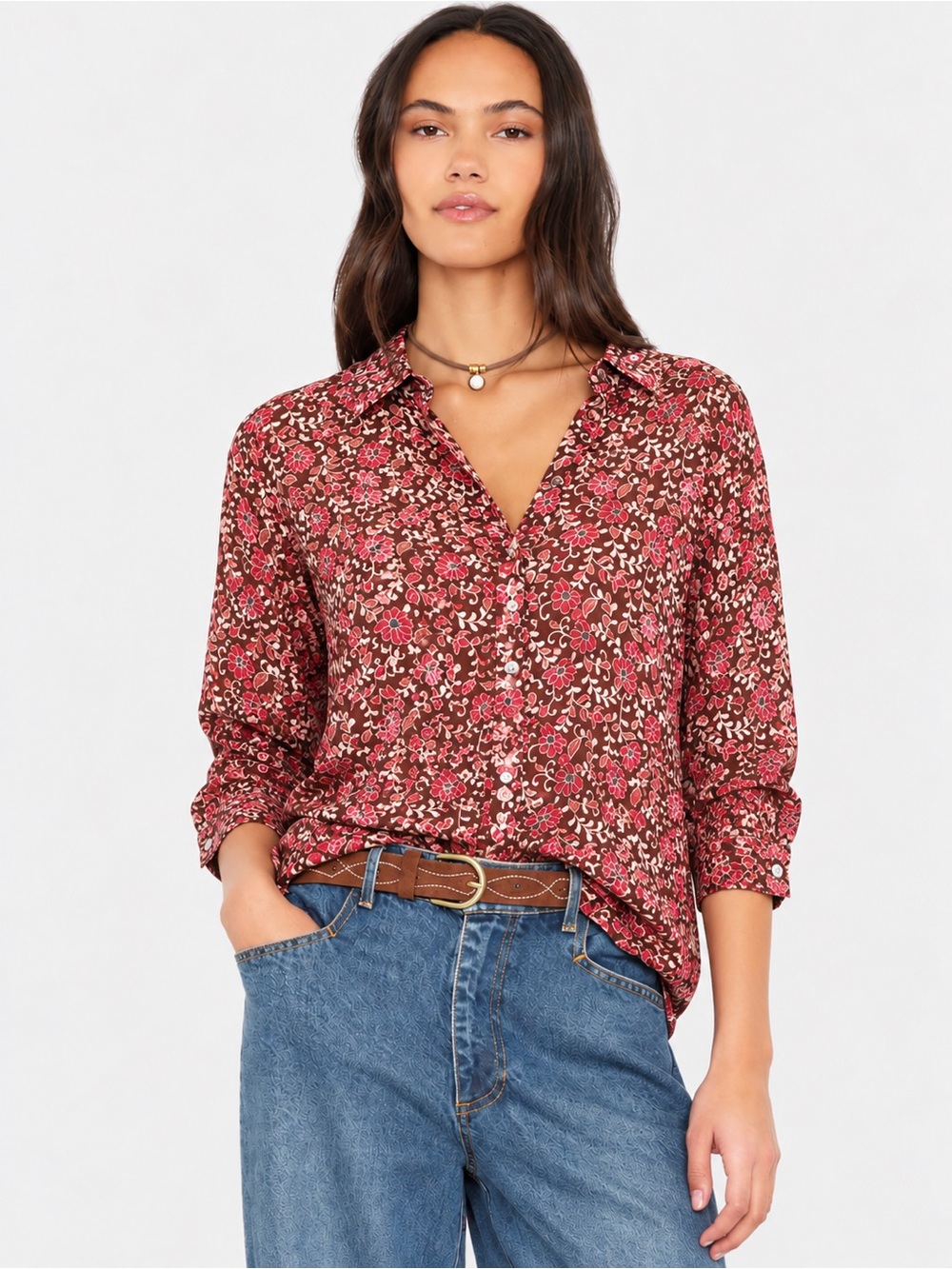 XiRENA Long Sleeve Silk Blend Button-down Shirt Size Small